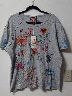 NWT Out Of Stock Johnny Was Raw Detail  Raglan Tee Heather Gray Size XXL